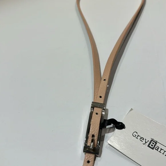 Tan/nude ultra skinny 3/8” belt with silver toned buckle 29-33” - Picture 6 of 8